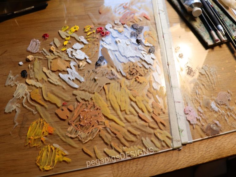 Glasplatte mit gemischten Acrylfarben