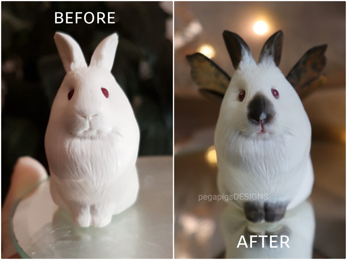 Vorher Nachher Fotos von Miniatur Kaninchen Figur